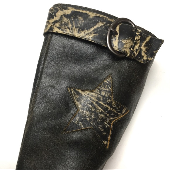 VTG Y2K Leather Star Detail Platform Tall Boots - Picture 5 of 8